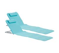 Set de 2 Esterillas de Playa Tumbona Plegable con Cojín con Respaldo en 5 Posiciones Acero Poliéster 160 x 49 cm Turquesa
