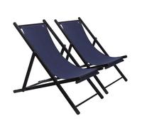Set de 2 Hamacas de madera de haya plegable sin brazos estructura color wengué lona color azul oscuro Scalpers