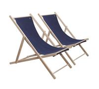 Set de 2 hamacas de madera de haya plegable sin brazos estructura sin barniz lona color azul oscuro scalpers