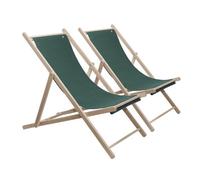 Set de 2 hamacas de madera de haya plegable sin brazos estructura sin barniz lona color verde oscuro scalpers