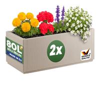 CASARIA® Set 2X Jardinera Exterior 80L Macetero Rectangular Grande con Drenaje Integrado Resistente a la Intemperie Flores Plantas Cultivo Huerto Urbano Terraza Balcón Jardín Patio 80x36x35cm Crema