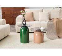Set de 2 Mesas de Centro de Cristal y Acero, Salón, Verde y Beige
