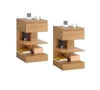 Set de 2 mesitas de noche con 1 cajón y 2 estantes mesa auxiliar para salón comedor 39 x 39 x 65 cm fbt49-nx2 sobuy