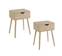 LOLAhome - Set de 2 mesitas de Noche con 1 cajón de de 40x31x58 cm para Dormitorio. 2 mesas con Patas de Madera de Pino y Tablero Laminado Color Natural. Adecuadas para Espacios reducidos