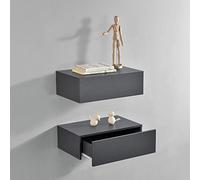 Set de 2 Mesitas de noche de pared con cajón - Gris oscuro - 46x30x15cm