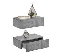 Set de 2 mesitas de noche de pared oslo con cajón aglomerado efecto hormigón - 46x30x15cm [en.casa]