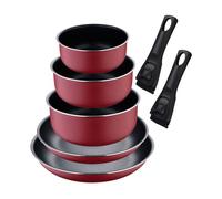 Set de 2 sartenes ø22ø26cm con mango extraíble + 3 cazos ø16ø18ø20cm con mango extraible - en aluminio prensado color rojo click&cook bergner 5 cm
