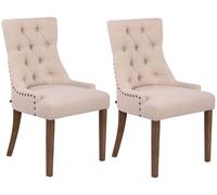 CLP Set 2 sillas comedor Aberdeen - tela, base madera, Chesterfield - crema, marco envejecido claro