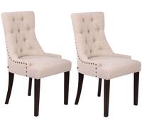 CLP Set de 2 sillas comedor Aberdeen, tela y base madera, estilo Chesterfield, crema, marco antiguo