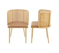 Set de 2 sillas de comedor flen polipiel / metal / ratán 75 x 52 x 49 cm - marrón y efecto madera [en.casa]