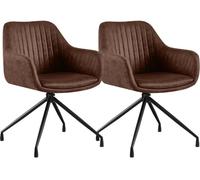 CLP Sillas Comedor Set 2 Novanis, giratorias 180 Grados con Retorno, tapizadas y con reposabrazos, Base metálica Color:marrón Oscuro;Material:Cuero sintético Vintage