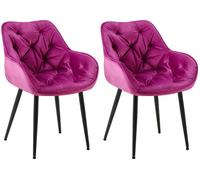 CLP Set de 2 sillas de Comedor Tanna en Terciopelo I Juego de 2 butacas con Base metálica, Respaldo & reposabrazos, Color:Violeta