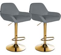 Set de 2 taburetes de bar braga en polipiel con base dorada simil cuero gris 52x51x89 cm