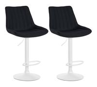 Set de 2 taburetes de bar Toni en tela Negro,Metal blanco mate