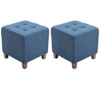 Set de 2 taburetes puff pharao en tela azul 45x45x46 cm