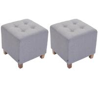 Set de 2 taburetes puff pharao en tela gris claro 45x45x46 cm