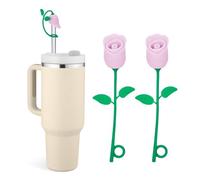 Set de 2 Tapas de Pajita en Silicona con Diseño de Mini Rosa,para Tazas Stanley de 30/40 oz,Protege contra el polvo y los derrames, Cubiertas de Pajitas Reutilizables,Adecuado para pajitas de 6 8 10mm