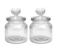 Set de 2 Tarros de Cristal 650ml con Tapa Hermética y Forma de Corazón - Tarro de Cristal Vintage Transparente para Caramelos, Galletas, Dulces - Tarro Decorativo Cocina, Candy Bar, Regalo Original