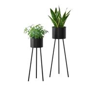 Set de 2 x soportes de flores dalhem - con macetero - estantes para plantas - estilo decorativo - metal - negro [en.casa]