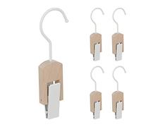 Set de 20 Ganchos para Botas, Hierro y Madera, Colgador Pinzas, Clips Engomados, para Percheros, Blanco/Natural