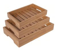 Set de 3 Bandejas de Bambú Natural LIN HOME - Organizadores con Bordes Antideslizantes, 5 cm de Altura, Diseño Rústico para Decoración de Hogar, Cocina y Servicio