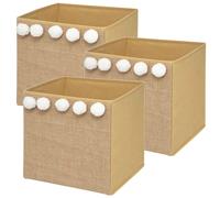 WELL HOME MOBILIARIO & DECORACIÓN Set de 3 cajas de almacenamiento infantil con pompones en yute - 29 x 29 x 29 cm,PK4143
