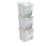 Set de 3 cubos de basura-papelera reciclaje, blanco roto, 3x 25L