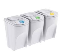 Wellhome Set de 3 cubos de basura, papelera reciclaje, blanco roto, 3 x 35 L