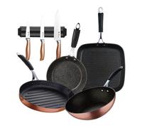 Set de 3 cuchillos de cocina + grill 28x28cm + wok ø28cm + sartén ø20x4,5 + sartén para pescados 32x21,8cm en aluminio forjado cooper bergner