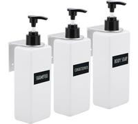 Set de 3 dispensadores de jabón recargables Ibenzoa®, con capacidad para 500 ml cada uno. Incluye: 3 botellas de PET, soportes de pared de aluminio, resistentes a la corrosión y al agua, etiquetas y s