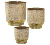 Set de 3 maceteros de Metal con Forma de Maceta en Dorado y Blanco 33x33cm, 27x28cm y 23x23cm