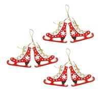 Set de 3 pares de colgantes de Navidad, diseño de patines de hielo, decoración navideña, adornos para árbol de Navidad, adornos colgantes de madera, 14 x 11 cm (rojo)