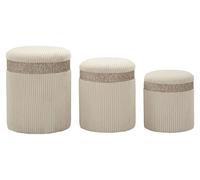 Set de 3 pufs de almacenaje Cortina en poliéster crema Ø40x49, Ø35x42 y Ø31x38 cm