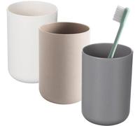 Set de 3 recipientes para cepillos de dientes y pasta de dientes Ibzenoa®, fabricados en polipropileno (PP) – blanco/gris/marrón. Resistentes a la temperatura, con abertura redonda y lisa, y diseño mi