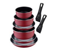 Set de 3 Sartenes Ø18Ø20Ø24cm con Mango extraíble + 3 Cazos Ø16Ø18Ø20cm con Mango extraible - en Aluminio prensado color Rojo Click&Cook Bergner