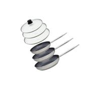 Elo Juego de 3 sartenes de inducción con tapa de cristal - Acero inoxidable 18/10 ELODUR - Ø 24, 28 y 32 cm