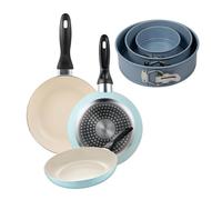Set de 3 sartenes san ignacio ø16ø20ø24cm en aluminio prensado azul celeste+juego de 3 moldes de horno redondos ø12ø18ø22cm 20 cm