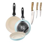 Set de 3 sartenes san ignacio ø16ø20ø24cm en aluminio prensado azul celeste+set de 3 cuchillos de acero inoxidable para cocina
