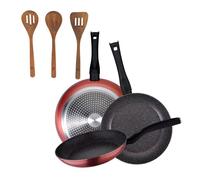 Set de 3 sartenes san ignacio aluminio forjado, aptas inducción+set 3pc utensilios cocina madera acacia