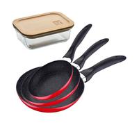 Set de 3 sartenes san ignacio con revestimiento en mármol ø16 cm ø20 cm ø24 cm+hermético de 650ml en vidrio de borosilicato 20 cm