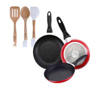 Set de 3 sartenes san ignacio con revestimiento en mármol ø16 cm ø20 cm ø24 cm+juego de 3 utensilios de cocina en silicona y madera