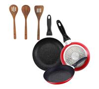 Set de 3 sartenes san ignacio con revestimiento en mármol ø16 cm ø20 cm ø24 cm+set 3pc utensilios cocina madera acacia 20 cm