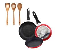 Set de 3 sartenes san ignacio con revestimiento en mármol ø16 cm ø20 cm ø24 cm+set 3pcs utensilios de cocina acacia