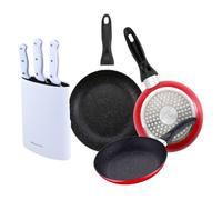 Set de 3 sartenes san ignacio con revestimiento en mármol ø16 cm ø20 cm ø24 cm+set de 3 cuchillos con tacoma en acero inoxidable 20 cm