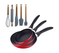 Set de 3 sartenes san ignacio con revestimiento en mármol ø16 cm ø20 cm ø24 cm+set de 5 utensilios de cocina de silicona y madera de acacia 12 cm