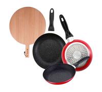 Set de 3 sartenes san ignacio con revestimiento en mármol ø16 cm ø20 cm ø24 cm+tabla de corte redonda de 38x28x1,5cm en madera de haya