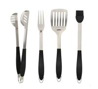 Set de utensilios para barbacoa 4 piezas Aktive, con pinzas, espátula, tenedor trinchador y brocha