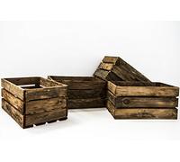 Set de 4 Cajas de Fruta Sam, Madera, Marrón, Envejecido, 49x31x24cm, 4 Unidades. Incluye Imán Personalizable de Regalo.