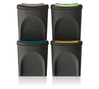 Set de 4 cubos de basura KEDEN SORTIBOX 100% plástico reciclado negro, volumen 4x25L