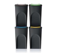 Prosperplast Set de 4 cubos de reciclaje KEDEN SORTIBOX 100% plástico reciclado negro 4x35L